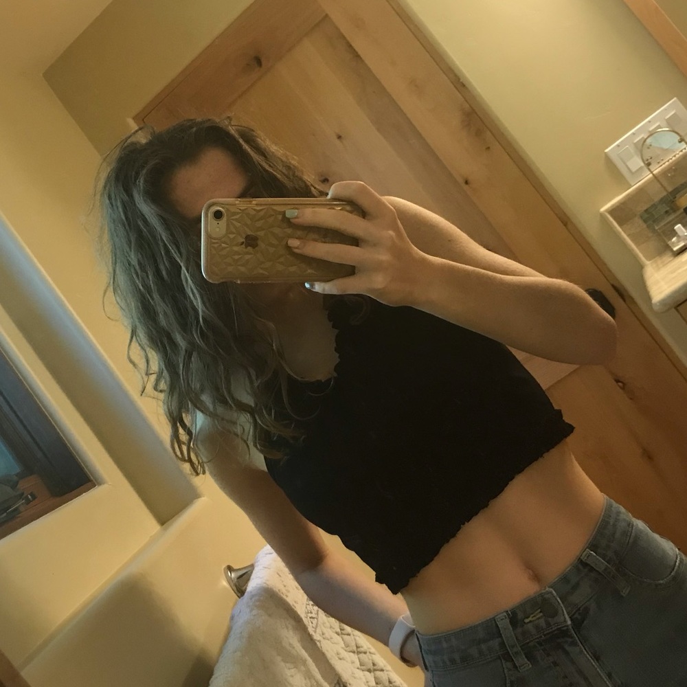 Black fringe halter top